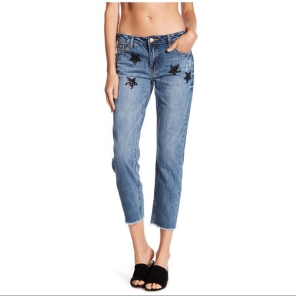 Ashley Mason Denim - Ashley Mason Star Sequin Raw Hem Jeans E1865
